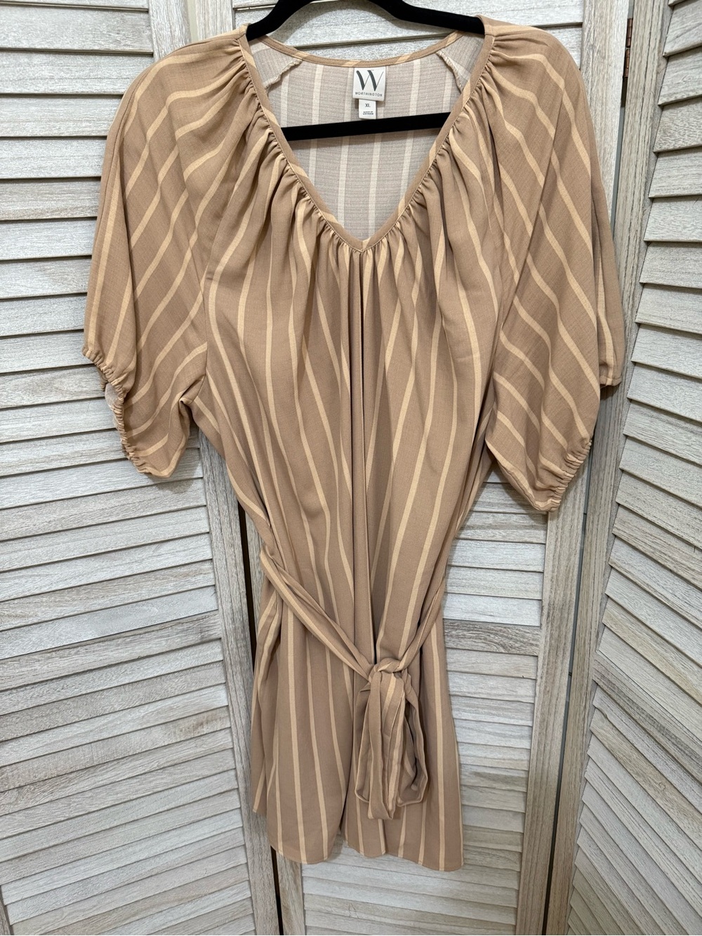 Worthington Beige and Cream Striped Tunic Top